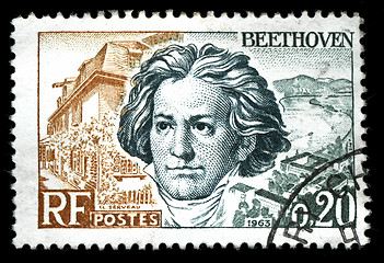 Image showing vintage french stamp depicting Ludwig van Beethoven