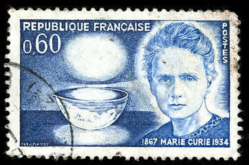 Image showing Vintage french stamp depicting Marie Curie