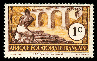 Image showing vintage stamp from Africa depicting railroad worker