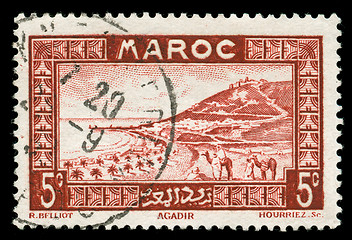 Image showing vintage stamp from Morocco depicting a traditional scenic view