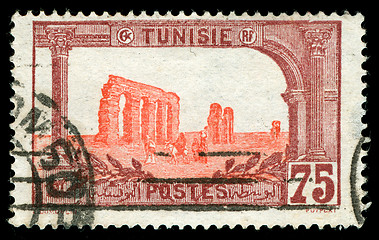 Image showing vintage stamp from Tunisia depicting Roman ruins of Carthage