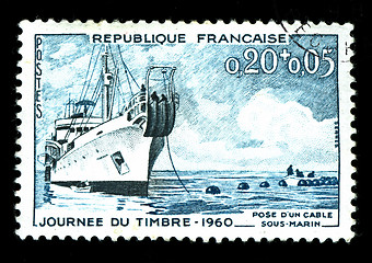 Image showing vintage stamp of cable ship