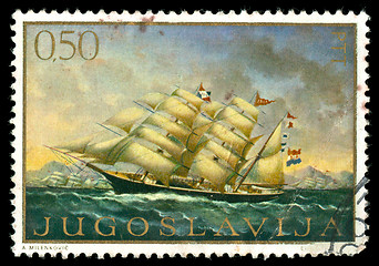 Image showing vintage stamp depicting a sailing ship