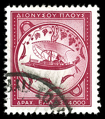 Image showing vintage stamp depicting ancient ship