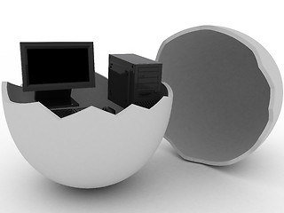 Image showing Black computer in egg