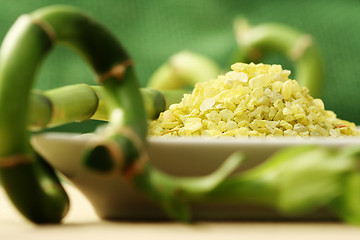 Image showing bath salt with green bamboo