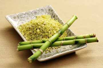 Image showing bath salt with green bamboo