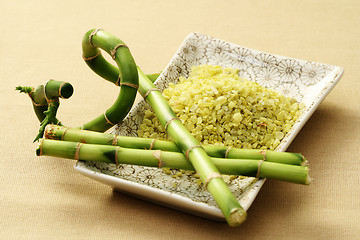 Image showing bath salt with green bamboo