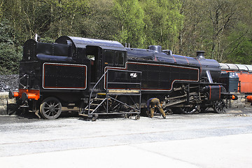 Image showing black locomotive being cleaned up 