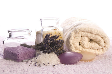 Image showing lavender bath items. aromatherapy