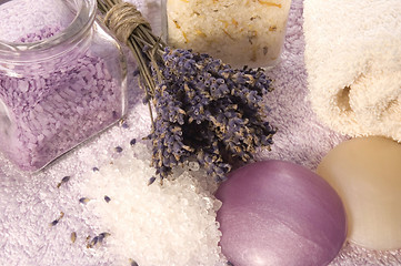 Image showing lavender bath items. aromatherapy