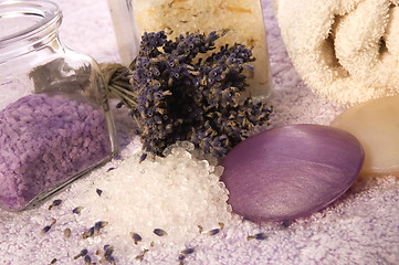 Image showing lavender bath items. aromatherapy