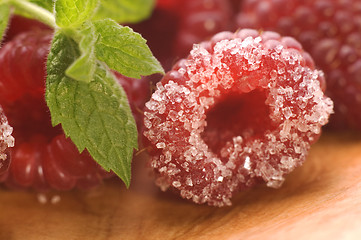 Image showing sweet raspberries and fresh mint