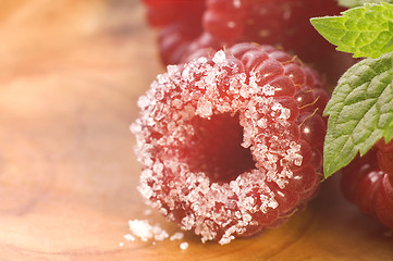 Image showing sweet raspberries and fresh mint