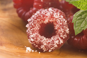 Image showing sweet raspberries and fresh mint