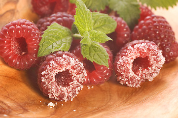 Image showing sweet raspberries and fresh mint