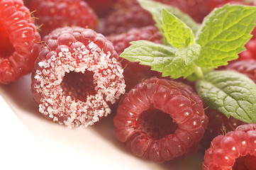 Image showing sweet raspberries and fresh mint