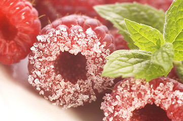 Image showing sweet raspberries and fresh mint