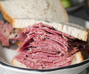 Image showing pastrami sandwich rye bread