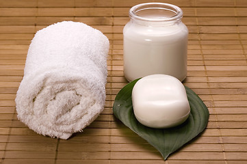 Image showing milk bath. white spa