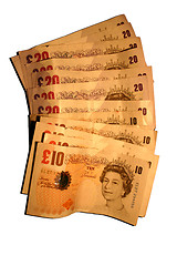 Image showing England currency, 10 and 20 Pounds, isolated