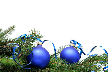 Image showing Blue christmas bulbs