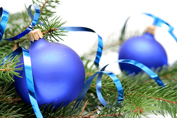 Image showing Blue christmas bulbs