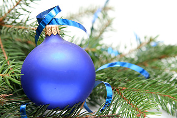 Image showing Blue christmas bulbs