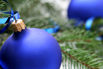 Image showing Blue christmas bulbs
