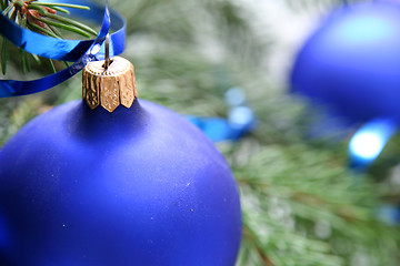 Image showing Blue christmas bulbs