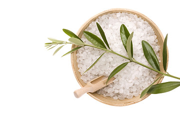 Image showing spa. bath salt and olive branch