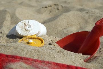 Image showing childhood. beach items and sun block