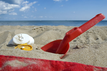 Image showing childhood. beach items and sun block