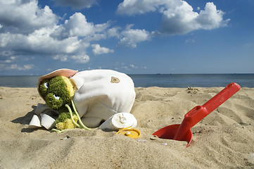 Image showing childhood. beach items and sun block