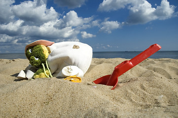 Image showing childhood. beach items and sun block