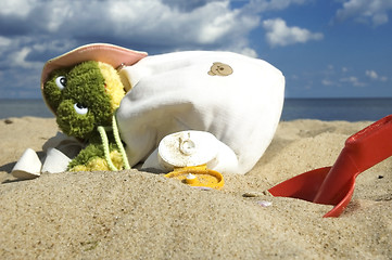 Image showing childhood. beach items and sun block