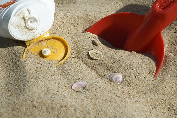 Image showing childhood. beach items and sun block