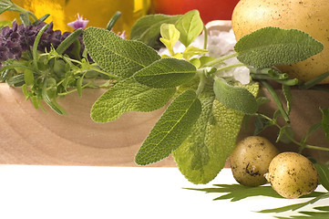 Image showing cut fresh herbs and vegatables