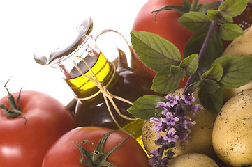 Image showing cut fresh herbs and vegatables