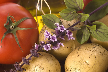 Image showing cut fresh herbs and vegatables