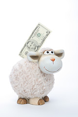 Image showing Sheep Coin Bank With American Dollars