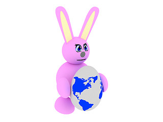 Image showing Pink bunny with an earth-textured egg