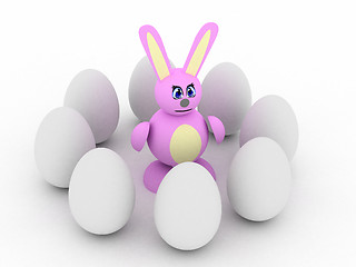 Image showing Pink bunny with eggs