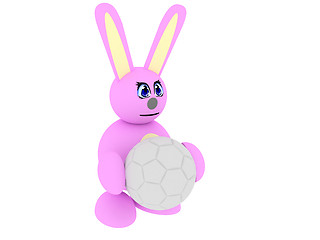 Image showing Pink bunny with soccer ball