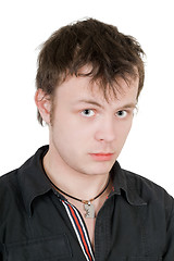 Image showing Portrait of the offended young man. Isolated