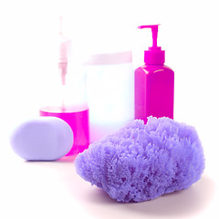 Image showing sponge, soap and body lotion