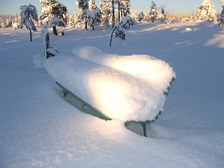 Image showing Bench covered with snow