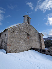 Image showing Provence chapel in a snowy landscape