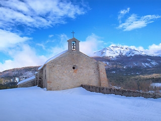 Image showing Provence chapel in a snowy landscape