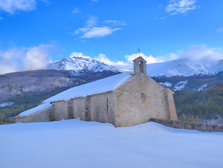 Image showing Provence chapel in a snowy landscape